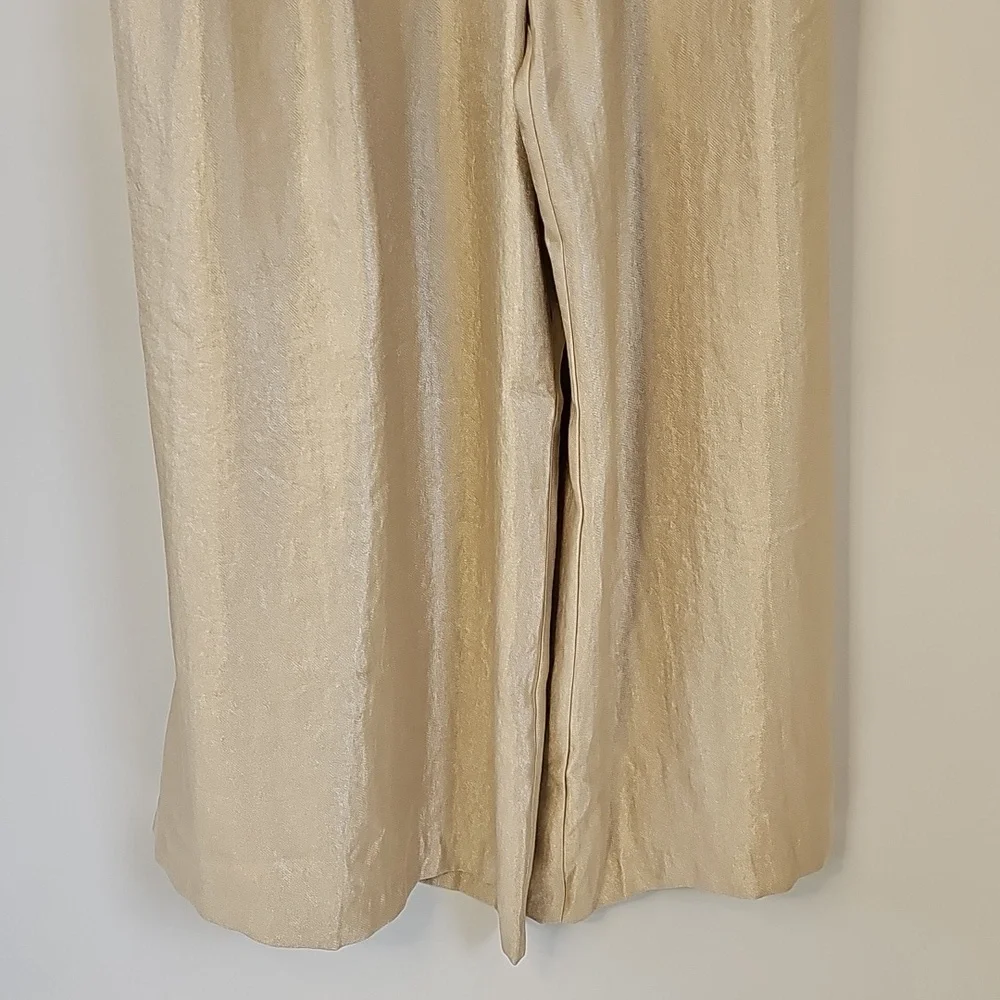 WHBM Champagne Gold Wide Leg Halter Jumpsuit wFront Pockets Cocktail Coquette - Picture 8 of 16